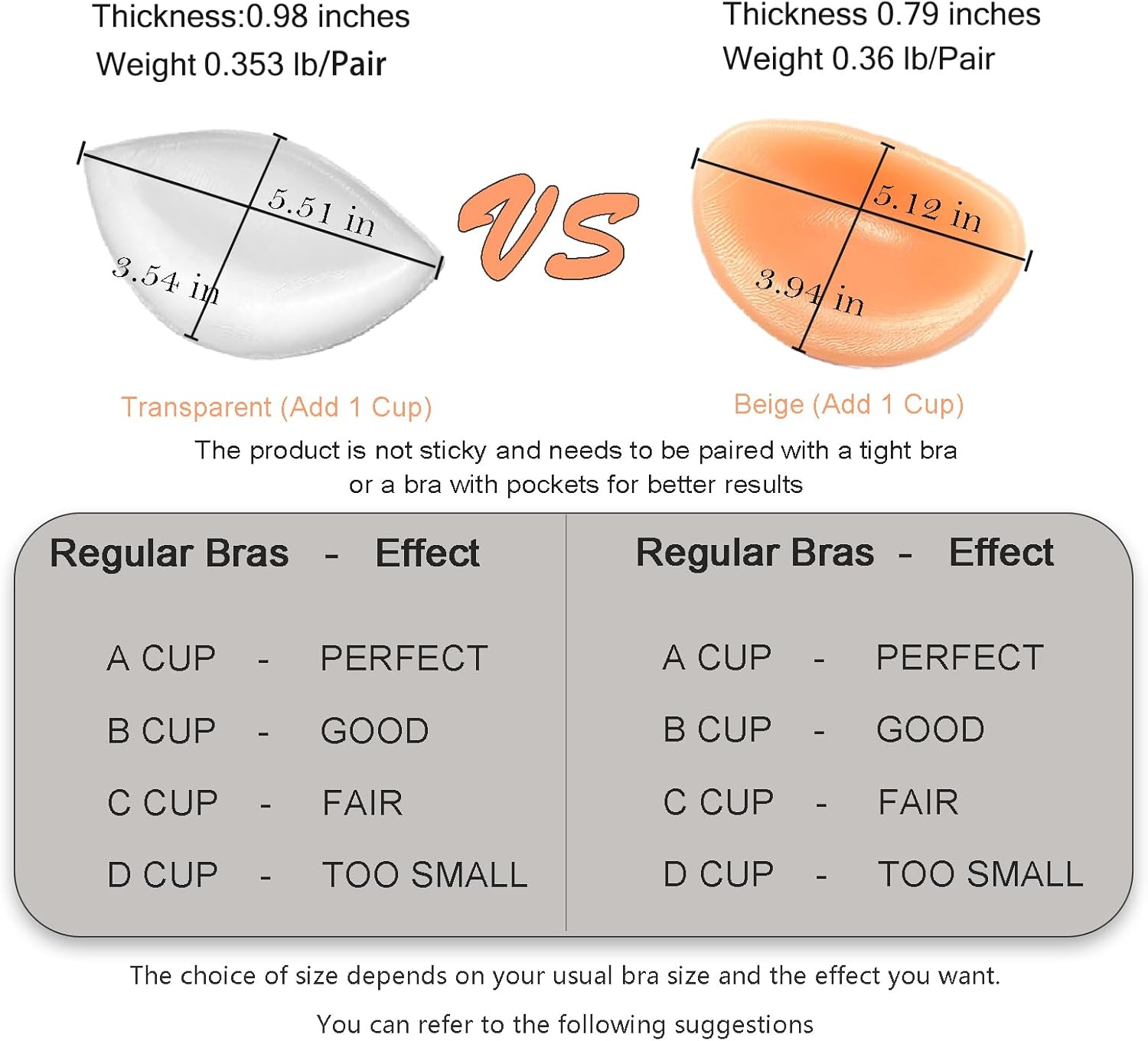 Silicone Bra Pads Inserts, Non-Stick Bra Filling Pads, Removable Fake Breasts Bra Fillers Enhancers, Breast Enlargement Pads, 2 Pairs - Image 4