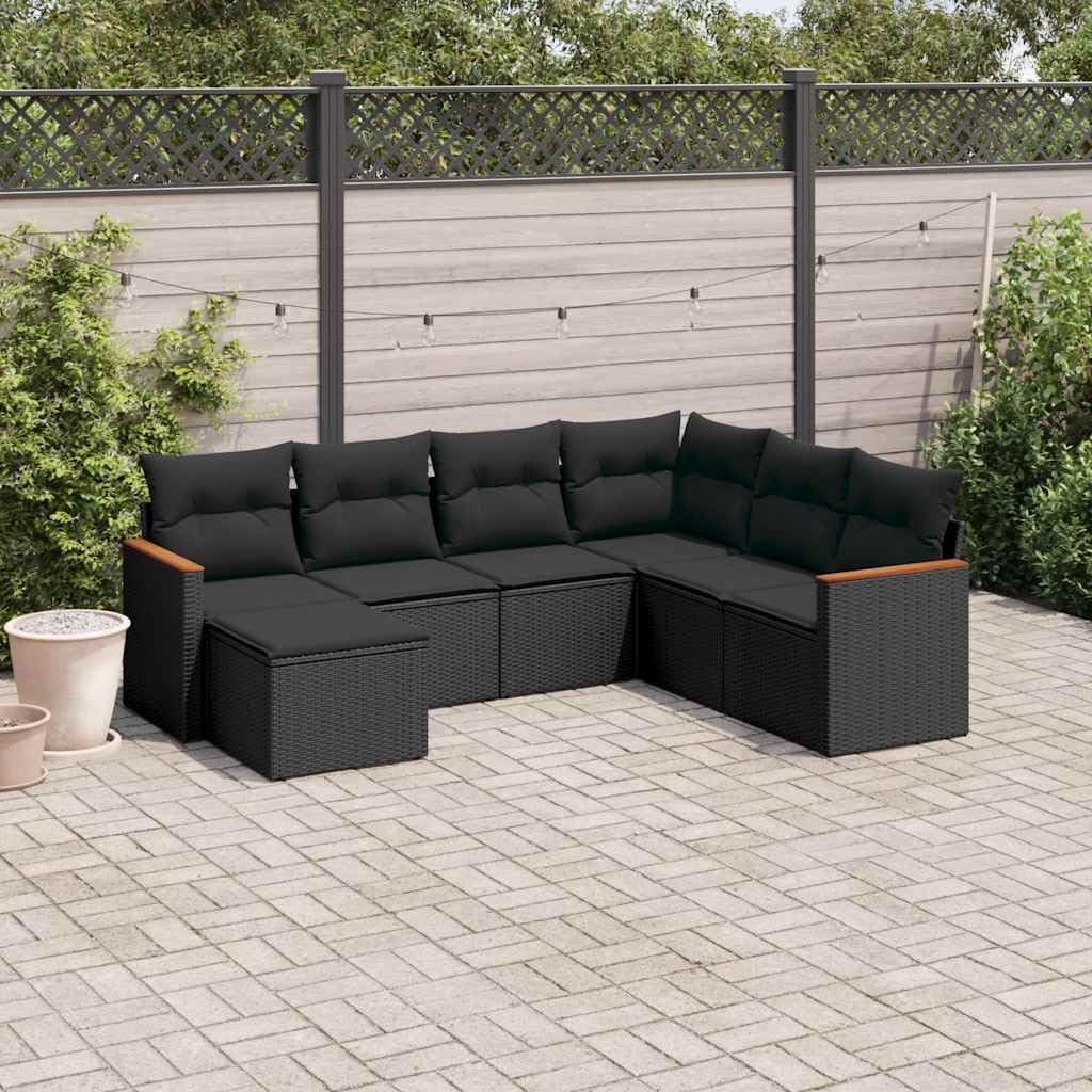Set da giardino modulare in rattan sintetico, 7 pezzi, nero, con cuscini rimovibili e borsa impermeabile