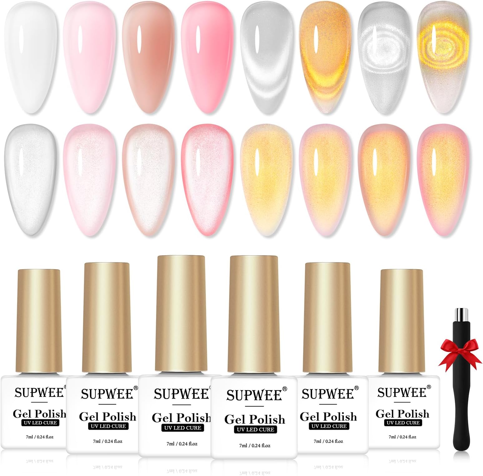 Moonlight Cat Eye Gel Nail Polish Set with Magnetic, 4 Colors Translucent Nude Pink White Jelly Gel Nail Polish