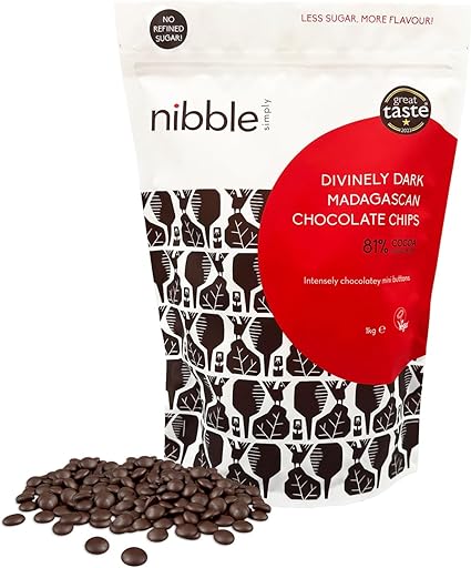 Nibble Simply 1kg Divinely Dark Madagascan Chocolate Chips, 81% Cocoa Mass