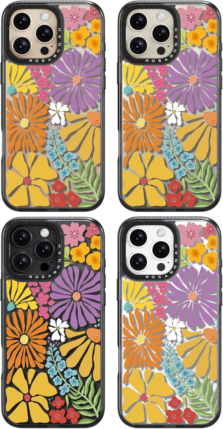 Rosarnnah Compatible for iPhone 16 Pro Max case Cute - Durable Shockproof 6.6 ft Drop Impact Phone Case - Black Funny Passion Blossom Design for iPhone 16 Pro Max 6.9"