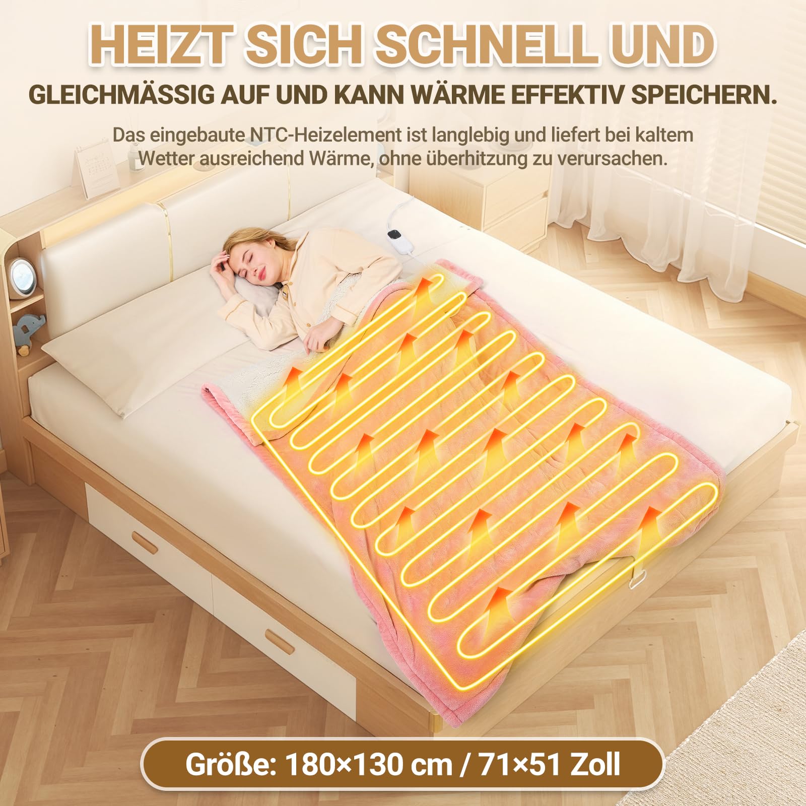 Charmofun Heizdecke mit Abschaltautomatik, 130x180CM Elektrische Wärmedecke, 8 Heizstufen, 12 Stunden Auto-Off-Timer, Maschinenwaschbar, Wärme doppel-Decke Flanell für Bett Sofa Büro