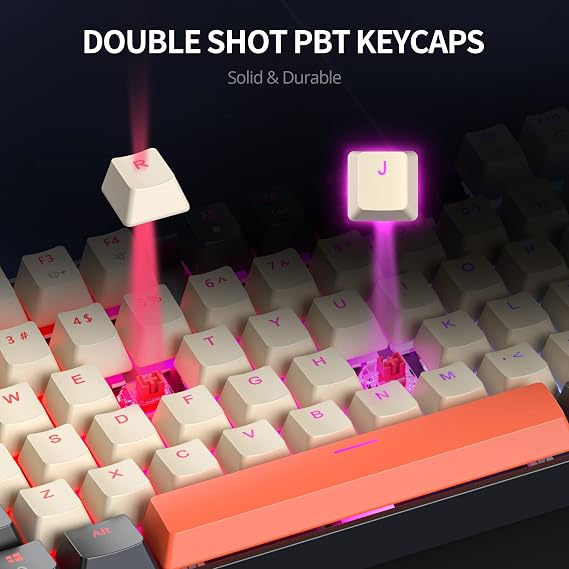 Fogruaden RGB Wired 75% Mechanical Keyboard with Red Switch TKL Mechanical Keyboard 75% 87 Keys NKRO Compact Gaming Keyboard 75% for Win/Mac Laptop PC Gamer Carbon/87