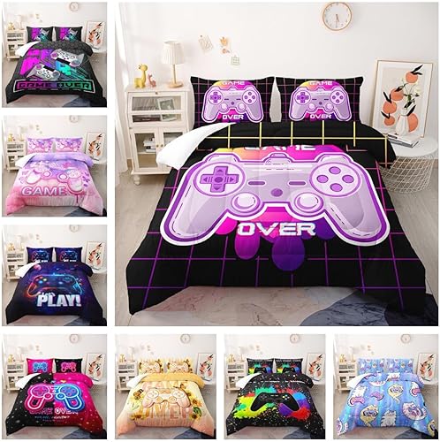 Miniatura 5 de Juego de edredón con diseño de galaxia para niños y niñas, adolescentes y adultos, 3 piezas, consola de videojuegos, controlador de acción, juego de
