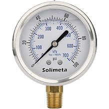 2-1/2" Dial Size, Oil Filled Pressure Gauge, 0-100psi/kpa, 304 Stainless Steel Case, 1/4" NPT Bottom Mount