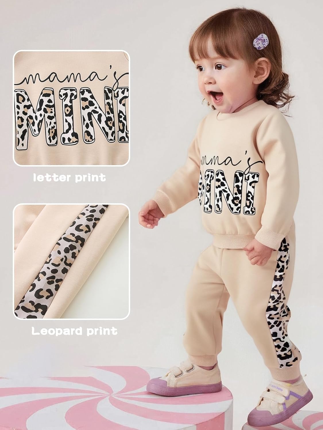 Baby Girl Fall Winter Outfits Toddler Clothes Letters Contrast Color Sweatshirts and Joggers Pants 2 Piece Set - Image 4