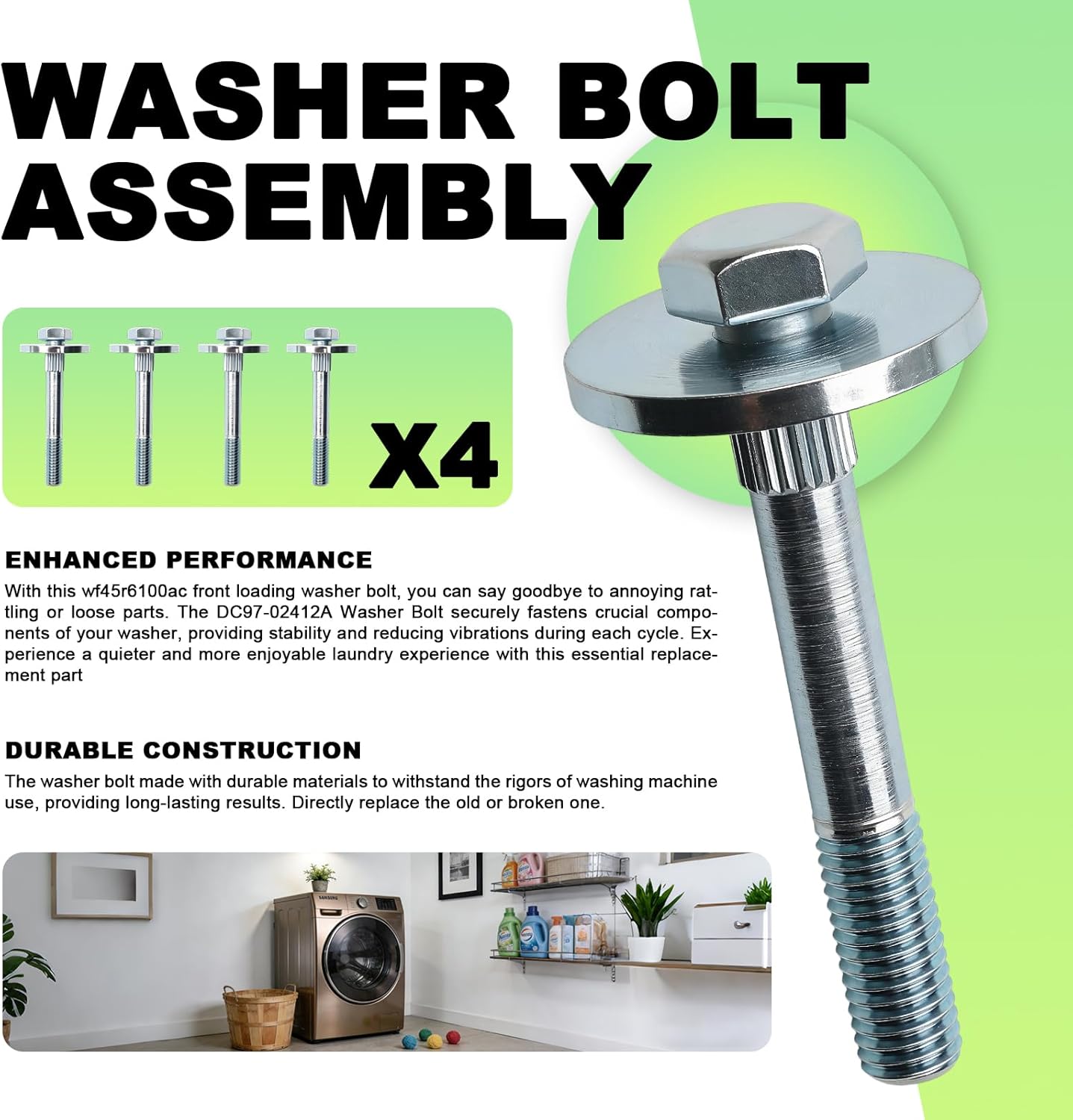 DC97-02412A Washer Bolt Assembly Fit for Samsung Kenmore Replace AP4209747, 1378526, 1378527, PS4217876, Washer Bolt 4 Pcs