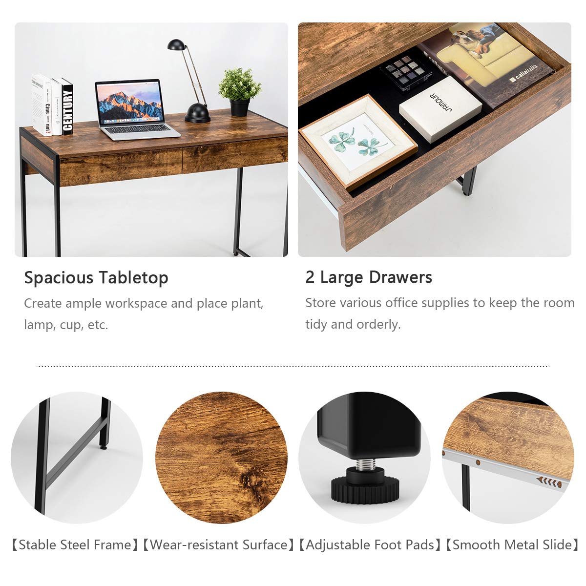 Amazon.com: ERGOMASTER Home Office Desk with Drawers Black Modern