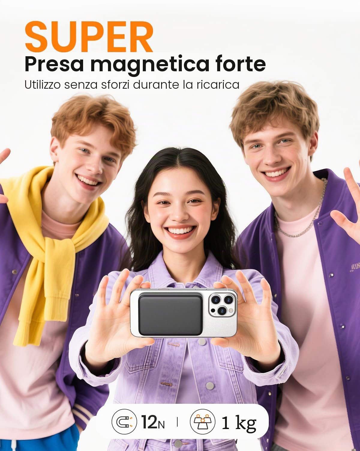 Powerbank per Mag-safe, 10000mAh Power Bank Wireless 20W PD Ricarica Rapida Magnetico Inalámbricos con Type-C Caricatore Portatile Batteria Esterna per iPhone 17/16/15/14/13/12 Tutto Series-Nero