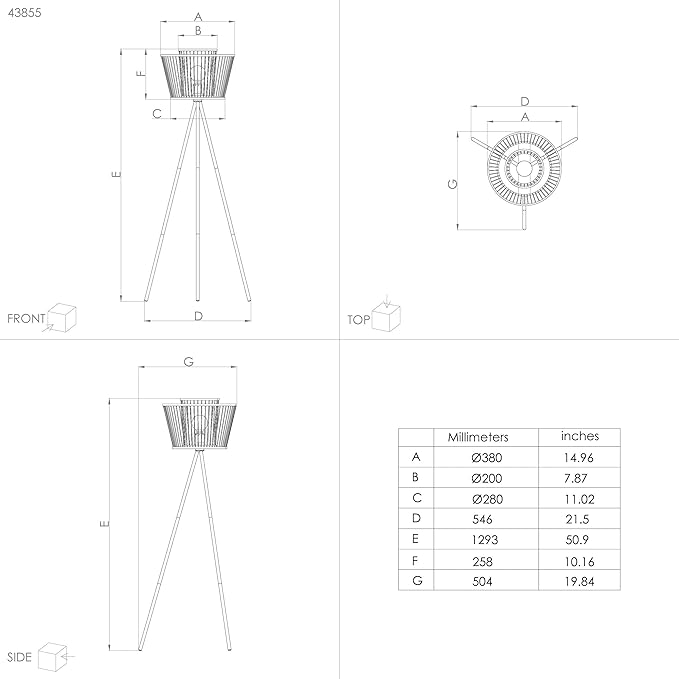 Eglo EGLO Statief staande lamp Hykeham, staande lamp van hout in natuur en metaal in zwart, driepoot staande lamp Boho, bamboe lamp woonkamer, woonkamerlamp met E27-fitting photo 3