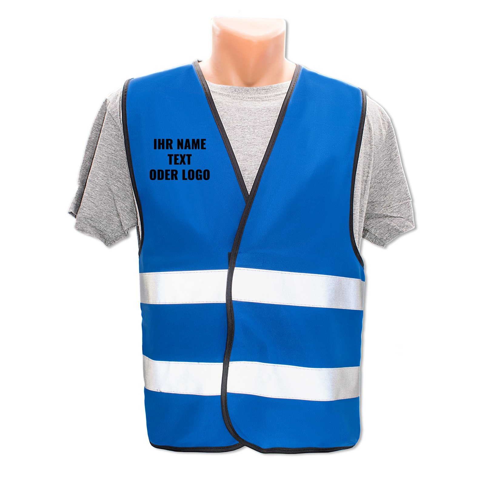 Persönliche Warnweste selbst gestalten mit eigenem Aufdruck * Bedruckt mit Name Text Bild Logo Firma * Anzahl: 20 Warnwesten * Farbe/Druck: Blau/Rücken + rechte Brust