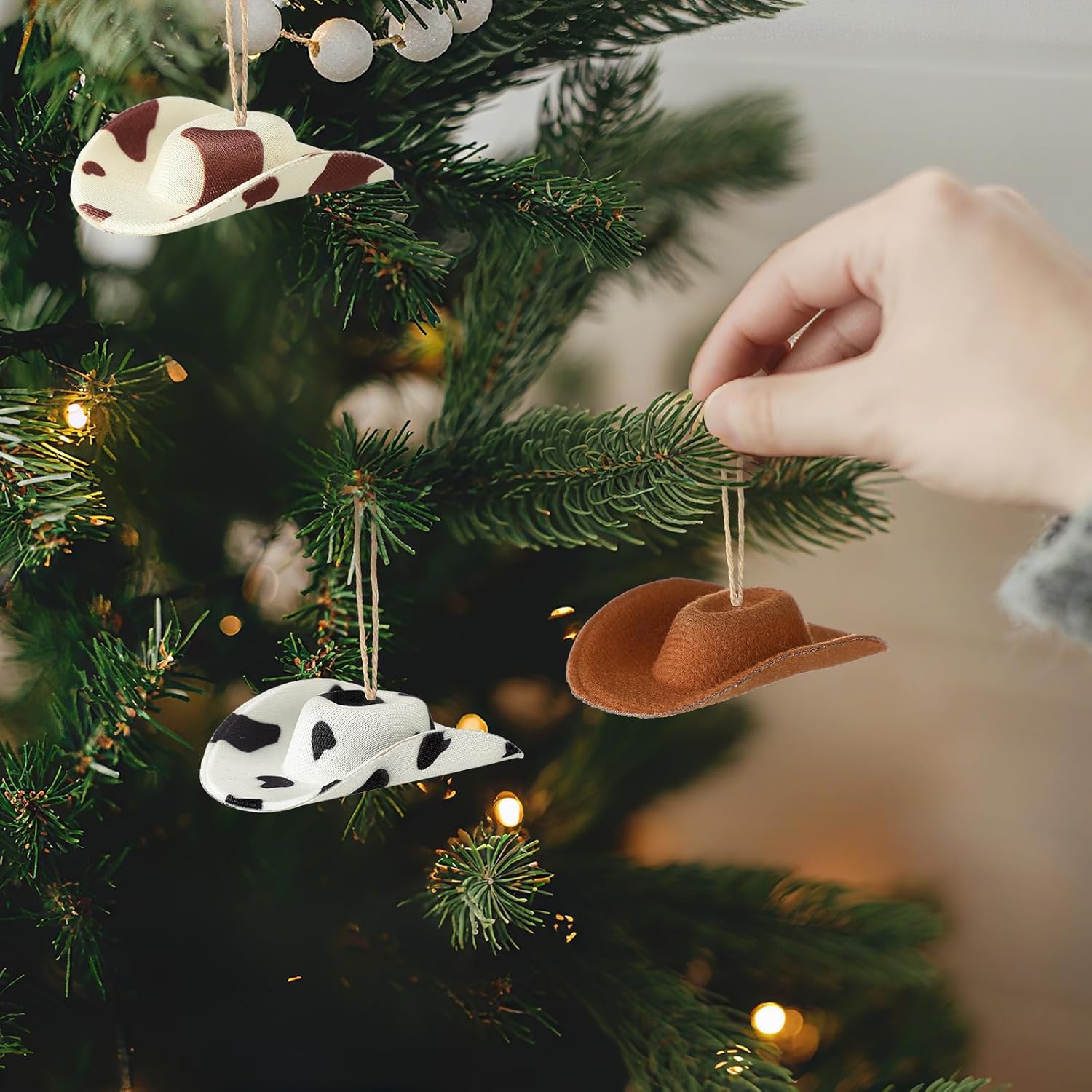 Soulchen カウボーイハットオーナメント ウエスタンフェルト クリスマスツリーデコレーション ハンドメイド 素朴なカウボーイ