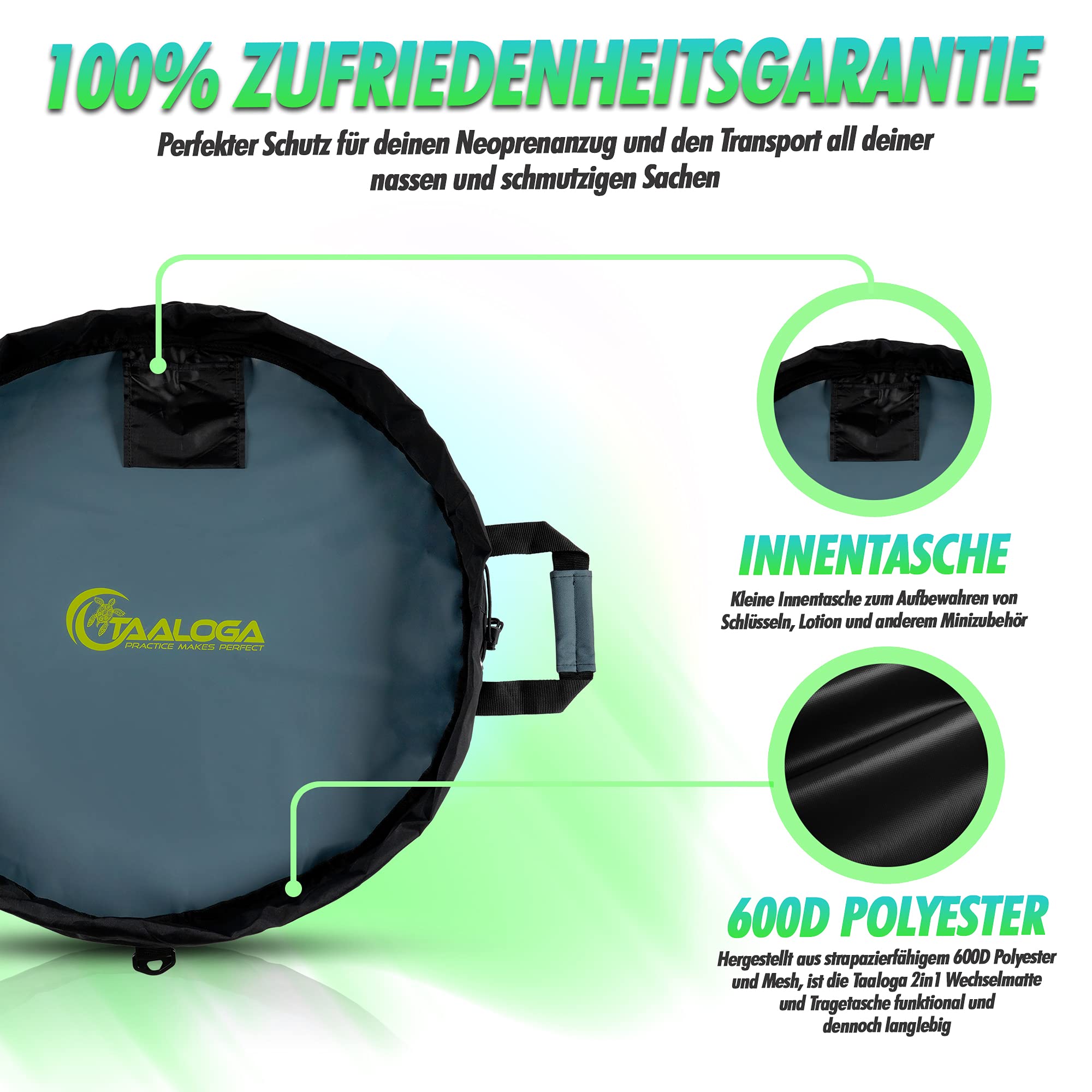Tapis de rechange TAALOGA® pour mettre et enlever la combinaison en néoprène - Sac de transport idéal pour tous les objets humides après la natation, le ski, le surf ou le triathlon.