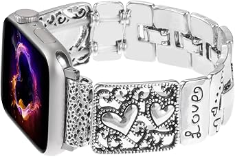 Apple Watch Bantlarıyla Uyumlu Esnek Bileklik 49/46/45/44/42/41/40/38 mm Kadın, Elastik Aşk Bilekliği Vintage Oyuk Metal Bant Retro Kayış iWatch Serisi 10 9 8 7 6 5 4 3 SE Ultra 2 için