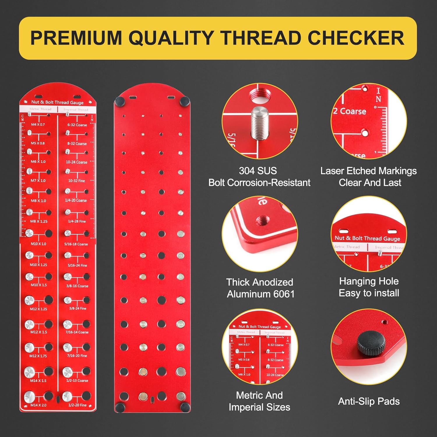 Upgrade 28 Nut and Bolt Thread Checker: Identibolt Bolt and Nut Gauge, 14 Metric & 14 Standard Sizes, Wall-Mountable