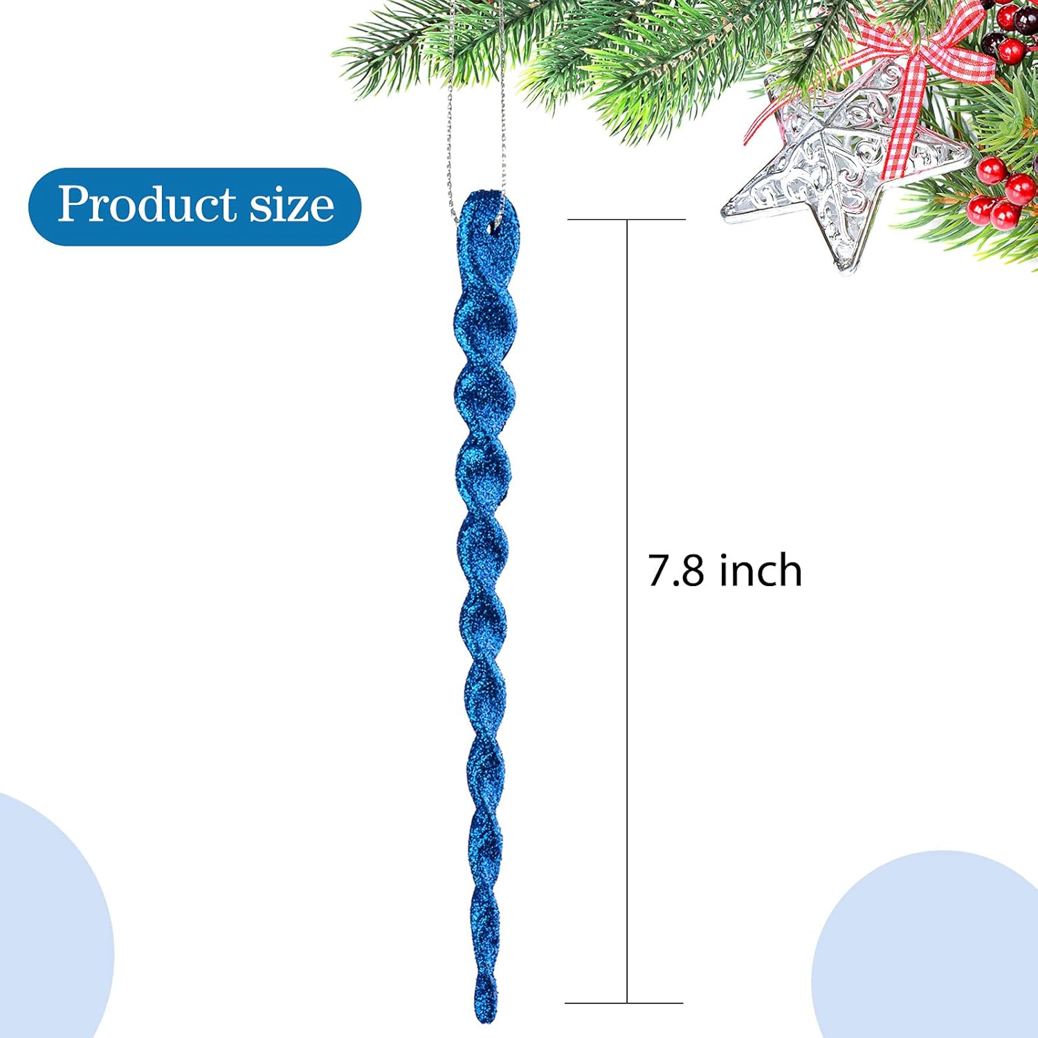 30 Pcs Christmas Plastic Icicle Twisted Plastic Icicle Ornaments Christmas Tree Hanging Decoration and Holiday Xmas Party Wedding Hanging(7.8 Inch,Blue)