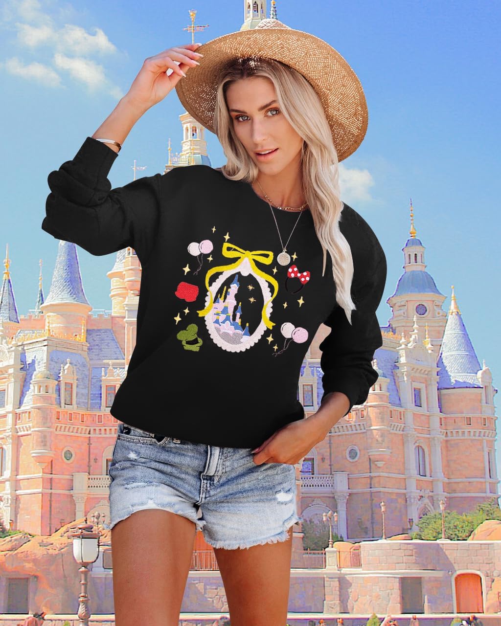 MYHALF Magic Kingdom Sweatshirts Women Embroidered Magical Princess Graphic Shirts Family Vacation Castle Long Sleeve Tops - Image 7