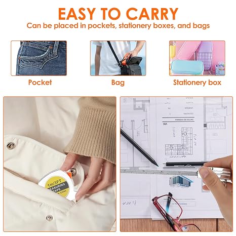 15 Pcs Mini Tape Measure, Retractable Keychain Tape Measurement, 1 M/3 FT Inch/Metric Scale Small Flexible Measuring Tape with Stable Slide Lock, Stainless Steel Tape Tool for Engineer