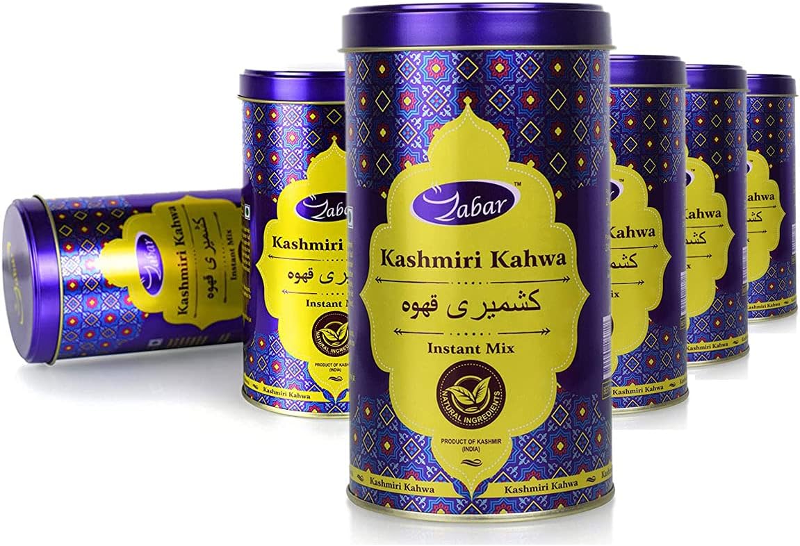 ZABAR Premium Kashmiri Kahwa Instant Mix 250g x 6 Packs – Qawah Green Tea Powder – Authentic Saffron & Spice Blend – Aromatic, Refreshing & Healthy Wellness Drink