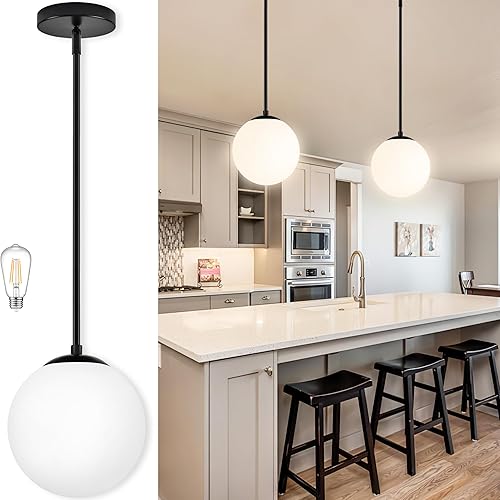 Miniatura 15 de Lámpara Colgante de Globo de 6" Dorada Lámpara Colgante de Mediados de Siglo Luces Colgantes de Globo para Isla de Cocina Acabado en Latón Cepillado