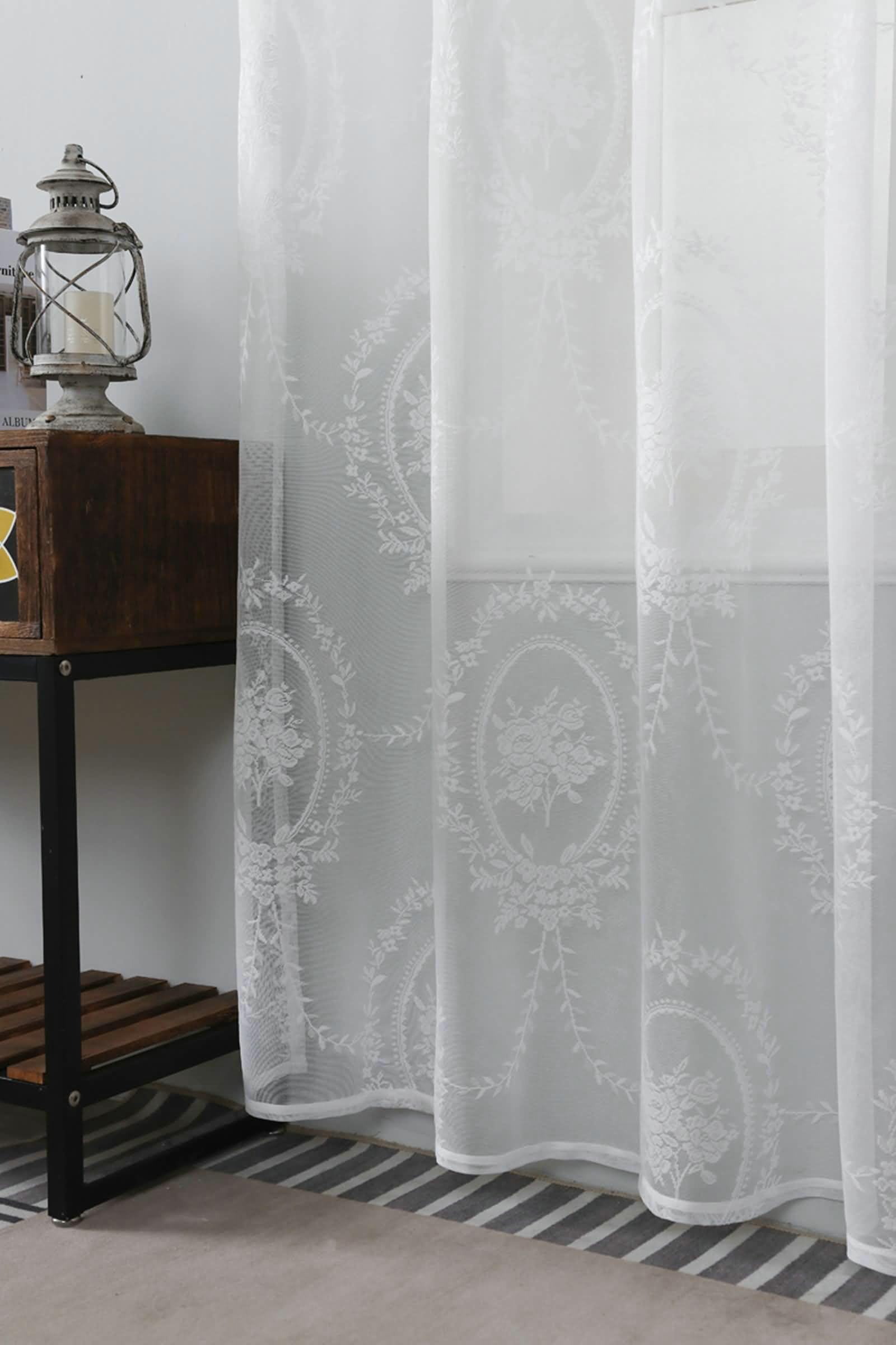 Tenda semitrasparente bianca, 160 cm di lunghezza, 2 pannelli, motivo con rami di fiori e foglie, con occhielli nella parte superiore, tende trasparenti per soggiorno, camera da letto, ogni