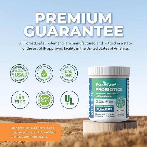 Miniatura 7 de ForestLeaf Probióticos clínicamente estudiados 100 mil millones de UFC, 26 cepas con mezcla prebiótica orgánica y enzimas digestivas - Prebiótico