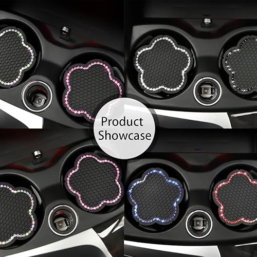 Miniatura 6 de 4 posavasos para automóvil, 2.75 pulgadas de cristal, antideslizante, con diamantes de imitación, bonito diseño de flor de ciruelo, universal para