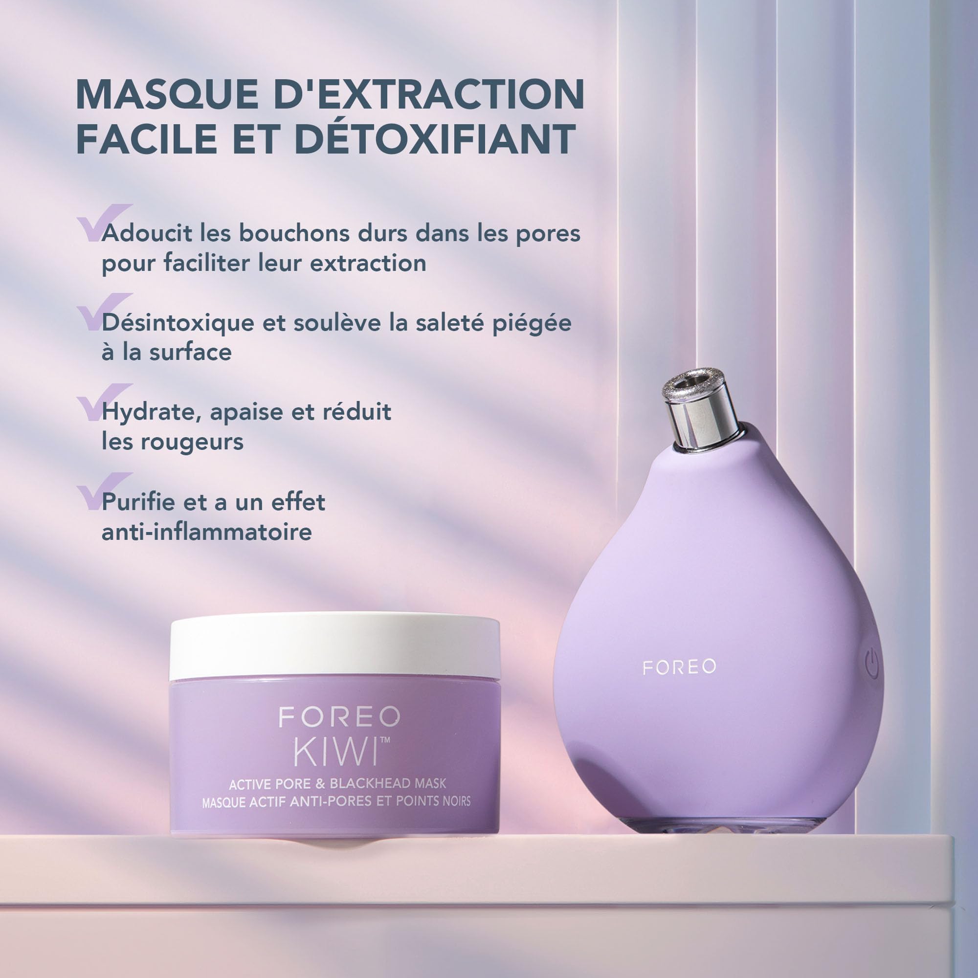 FOREO Smooth & Resurface KIWI derma Microdermabrasion - Extracteur point noir visage + KIWI Masque actif pores et points noirs 100g - Aspirateur point noir - Sans bandelettes - Aspirateur point noir