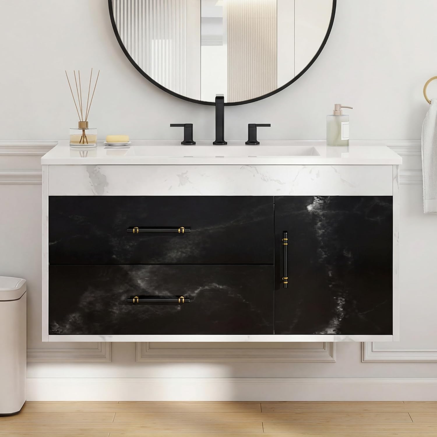YITAHOME 37 Inch Floating Bathroom Vanity with Sink, Wall Mounted Bathroom Vanity Cabinet, 2 Drawers & Pre-drilled Three Holes