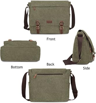 S-ZONE Men's Messenger Bag Crossbody Shoulder 14-17.3Inch Laptop Vintage Canvas Briefcase Satchel for Work School Traveling Daily Use Multiple Pocket