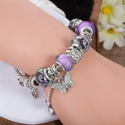 Miniatura 3 de Butterfly Charms Bracelet for Women Murano Glass Beads Flower DIY Charms Bracelets Birthday Gifts