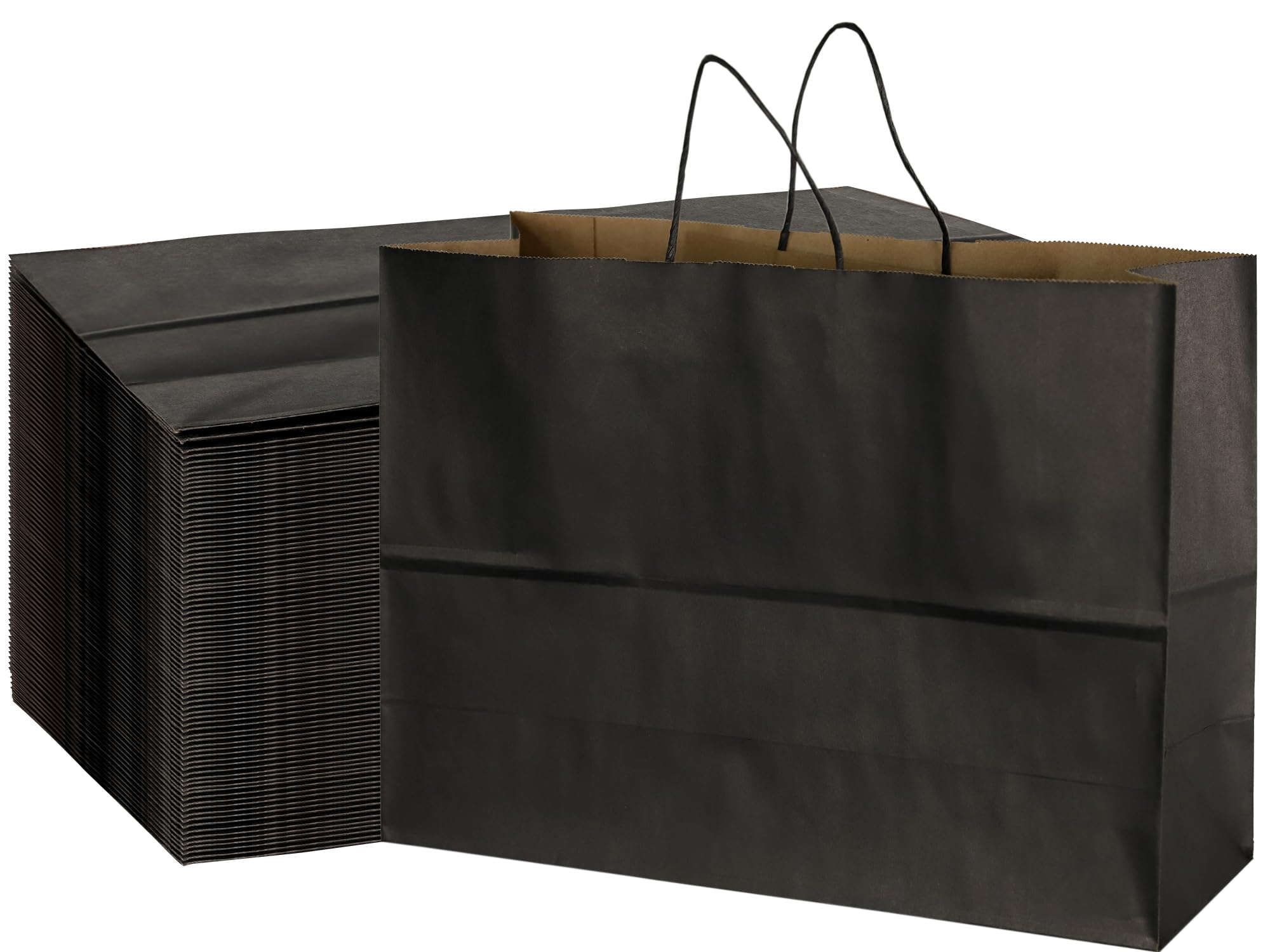 BLEWINDZ 70Pcs Large Black Paper Bags with Handles, 16x6x12 Inches Paper Shopping Bags for Small Business, Large Kraft Gift Bag Bulk for Grocery