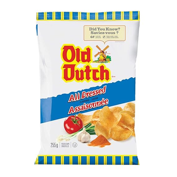 Old Dutch All Dressed Potato Chips {Imported from Canada.} - Large Bag 255 grams