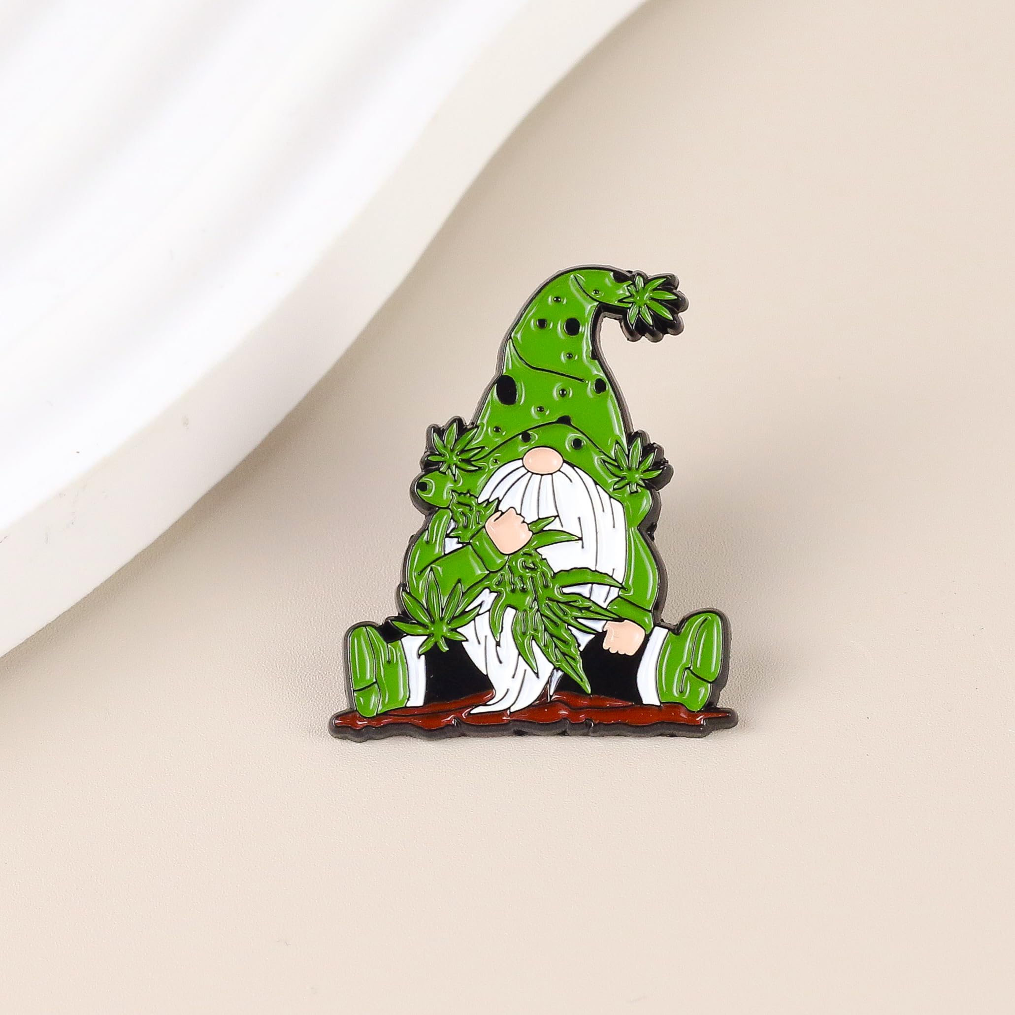 Stoner Gnome Enamel Pin, Marijuana Leaf Pin Brooch, 420 Friendly Gift For Weed Lover Cannabis Smoker, Stoner Life Lapel Badge, Pot Humor Brooches, Weed Garden Gnome Meme Accessories