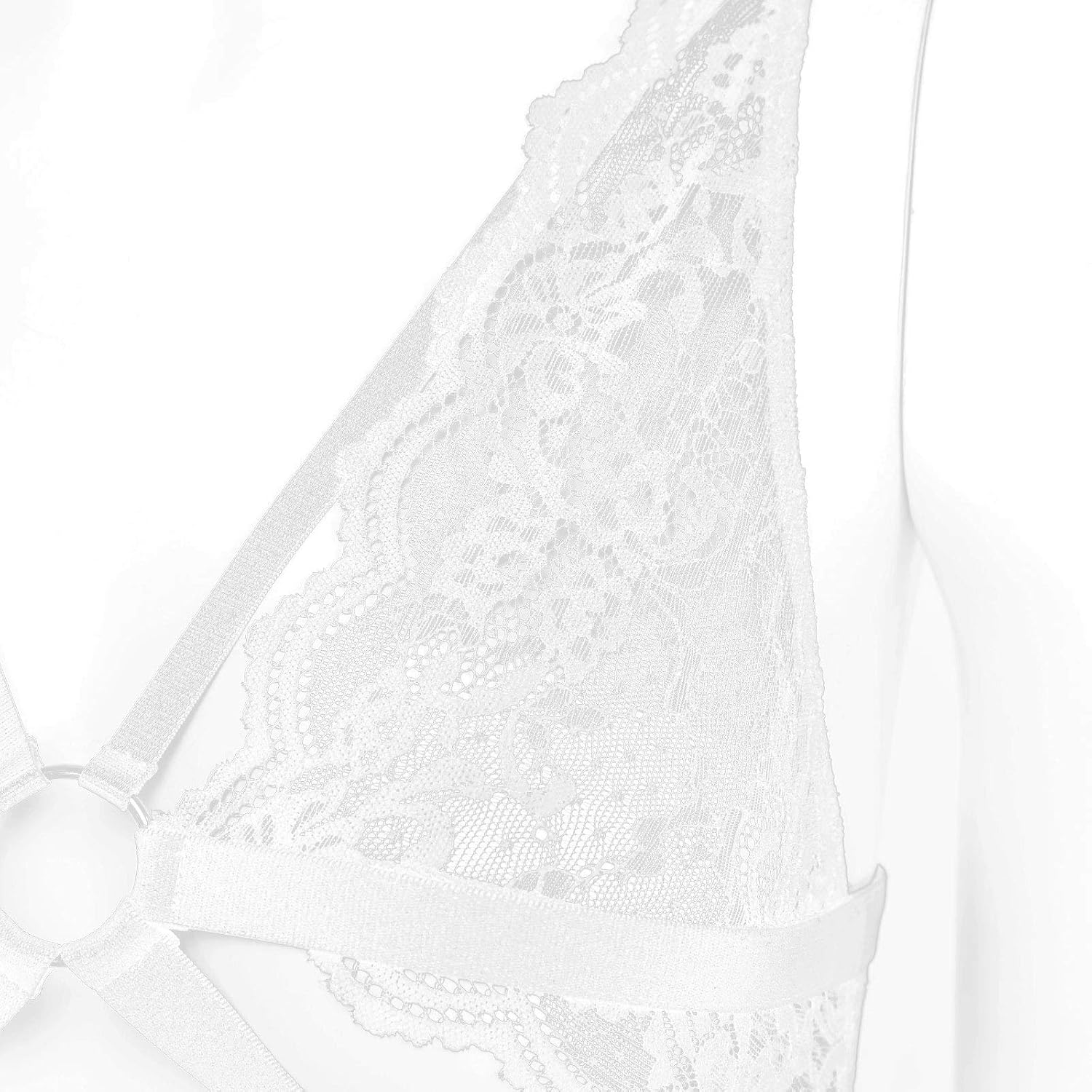 iiniim Lace Trim Floral Underwear Bra Strappy Sheer Lingerie Top Bralettes for Women
