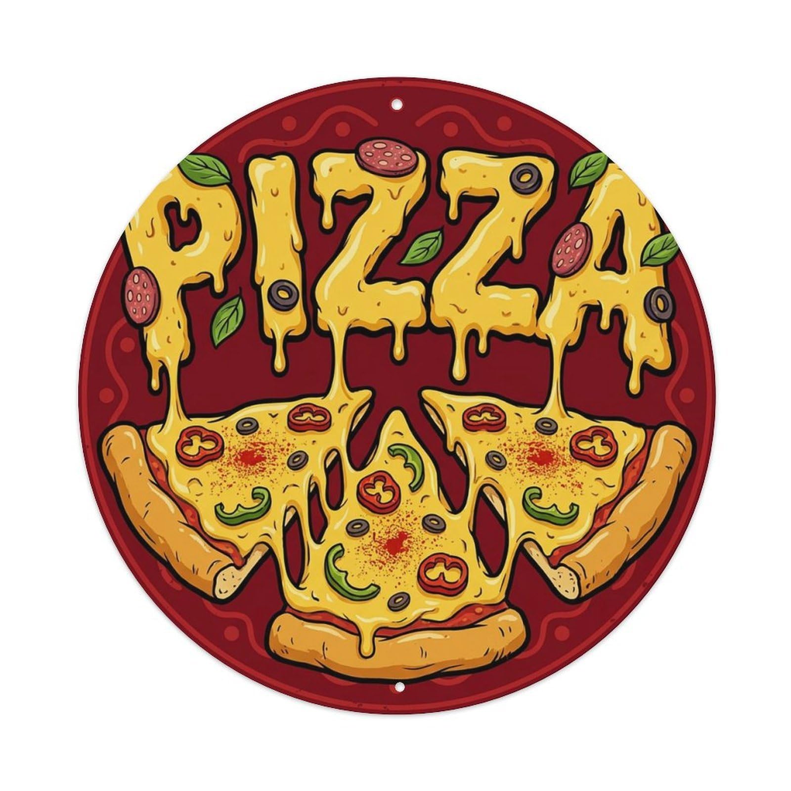 Cwbufd Vintage Style Vintage Pizza Slice Paprika Pepper Vintage Metal Tin Sign Plaque Wall Decor For Cafe, Club Bar, Office, Garden Metal Poster 8X8inch