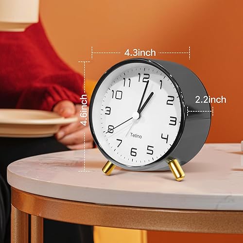 Miniatura 3 de Reloj despertador para dormitorio, reloj analógico con silencio sin tictac, luz controlada por voz, reloj pequeño para niños, adolescentes, personas