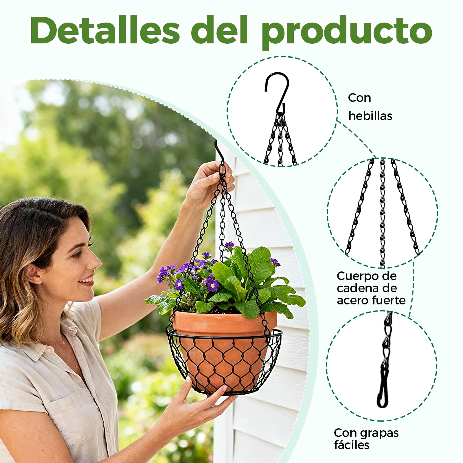 Bamworld Lote de 3 Cadenas de Suspensión Negras 45 cm, para Macetas Colgantes, Maceteros Colgantes y Soportes de Jardineras de Balcón, Uso en Interior y Exterior (Solo las Cadenas, Maceta NO Incluida)