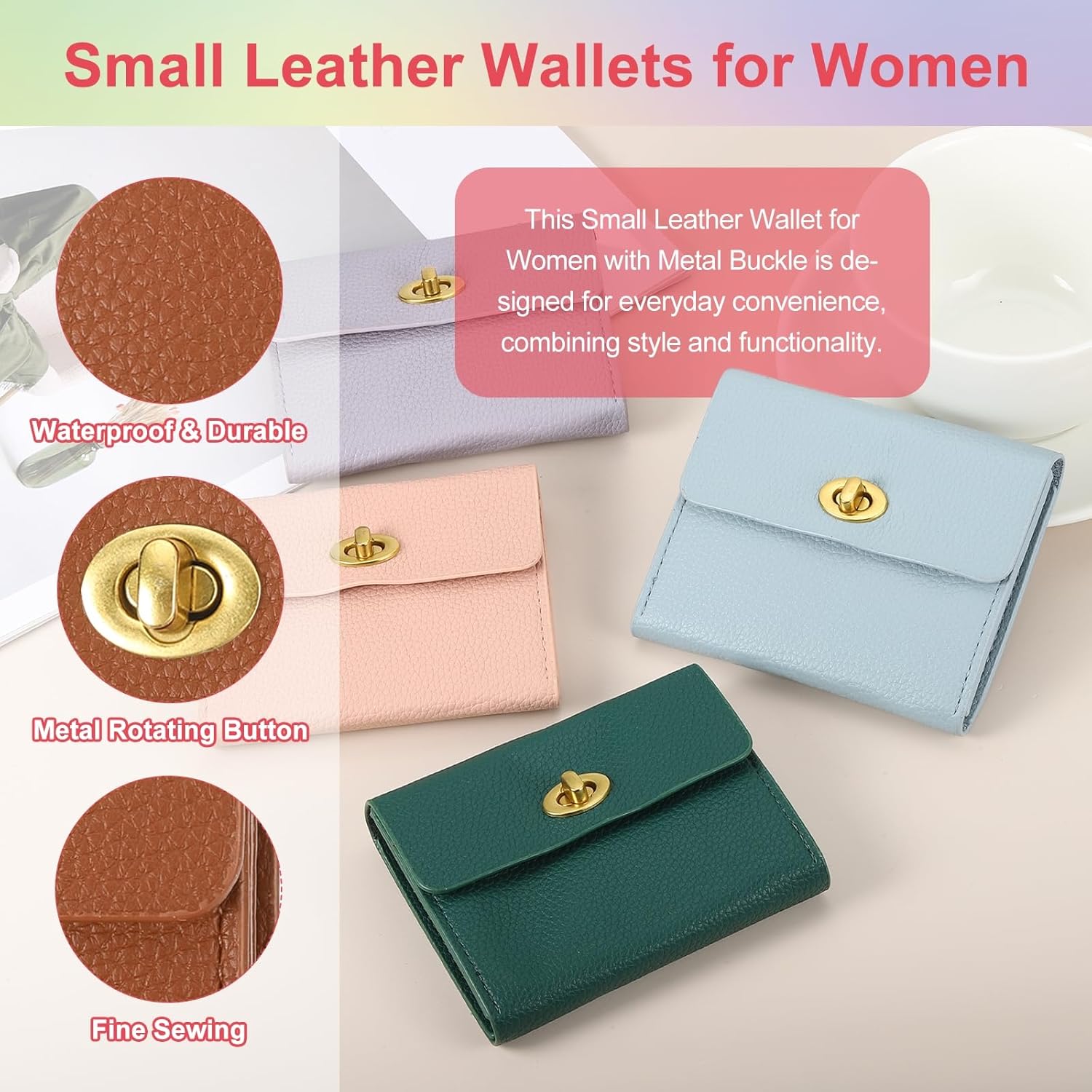 PATIKIL 2 Pcs Small Leather Wallets for Women with Metal Buckle, Stylish Card Holder Wallet Card Case Coin Purse for Cash Business Men and Women, Brown - Image 3