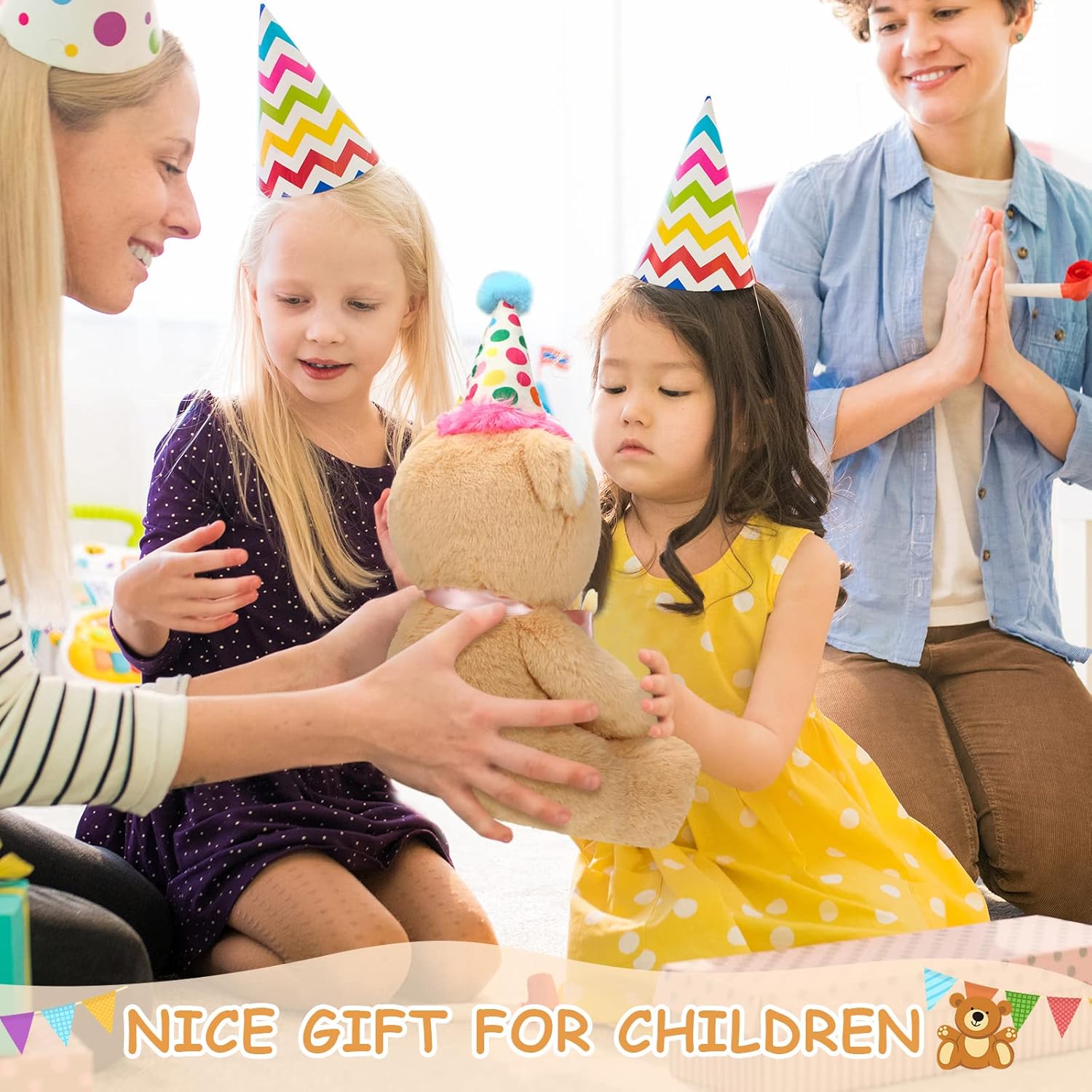 Kasyat 20 Inch Bear Plush with Birthday Cake Adorable Birthday Stuffed Animals Bear Plush Toy Fluffy Brown Plushie for Kids Girls Boys Party Decorations Gift - Image 4