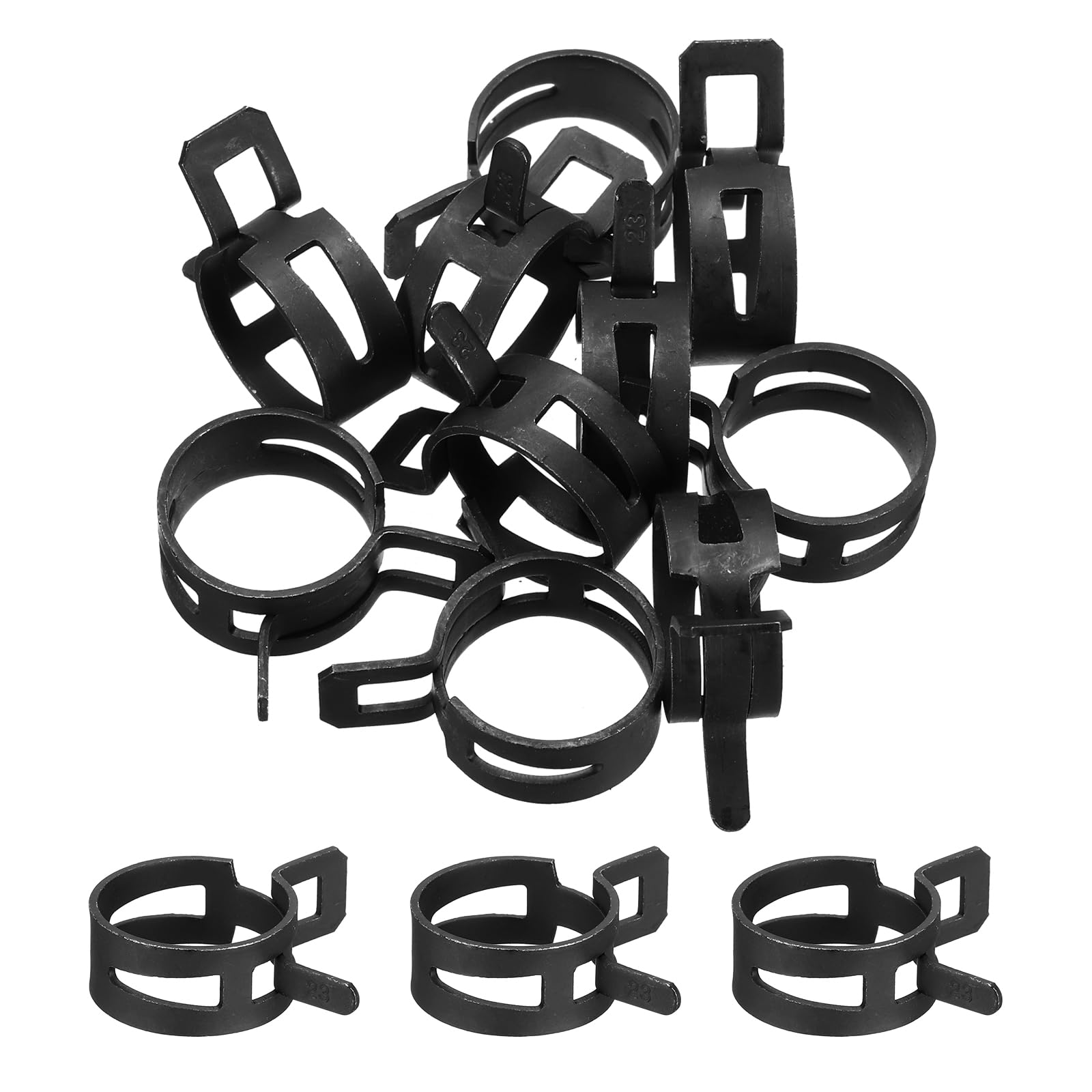 sourcing map 10 Pcs Fuel Line Clamps Spring Band Hose Clamps, 1/2" 23mm Silicone Air Tube Vacuum Hose Water Pipe Low Pressure Assortment Kit, Black