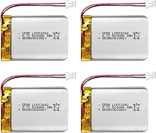 EEMB 4PACK Lithium Polymer Battery 3.7V 820mAh 653042 Lipo Rechargeable Battery Pack with Wire JST Connector for Speaker and Wireless Device- Confirm Device & Connector Polarity Before Purchase