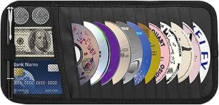 CD Visor Holder for Car, Large Capacity CD & DVD Visor Case, Vehicle Visor Storage Organizer with 12 Disc Sleeves, 1 Mesh Pocket 1 Pen Holder and & Elastic Band (Black)