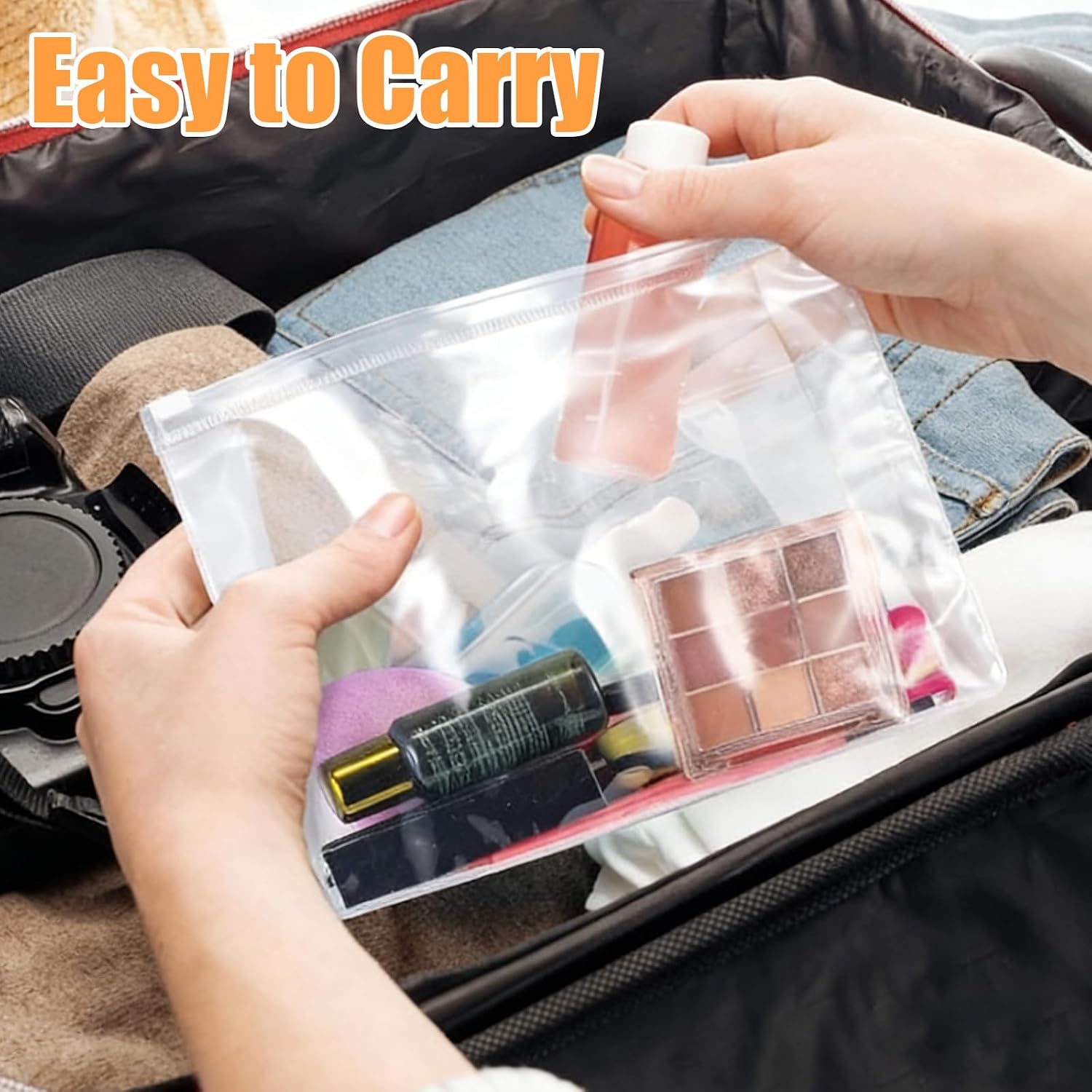 YAYODS 100 PCS Clear Makeup Bags Bulk, 7.9"x5.9"x2" Plastic Zipper Pouches, Transparent Waterproof Travel Toiletry Bag for Cosmetics, Swimsuit, Women Men Vacation Supplies