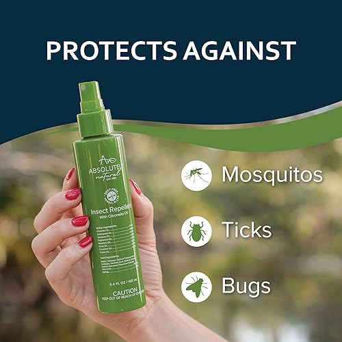 Miniatura 5 de Absolutely Natural Repelente de mosquitos para patio al aire libre  Spray de insectos sin DEET con citronela  Repelente de insectos antiadherente y