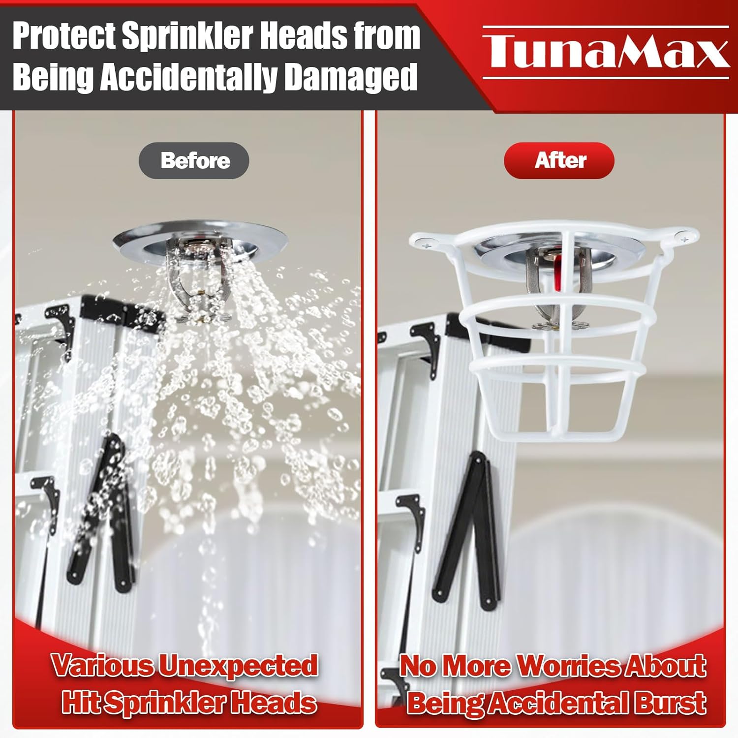 (8 Pack) TunaMax White Fire Sprinkler Head Cage Guard for Both 1/2" & 3/4" Sprinkler Head for Protecting Flush Mount & Side Wall & Semi - Recessed Sprinkler Head Cover