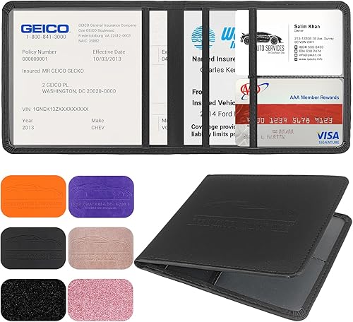 Soporte para registro y seguro de automóvil, soporte de cuero para tarjetas de registro y seguro, organizador de guantera para vehículos, para
