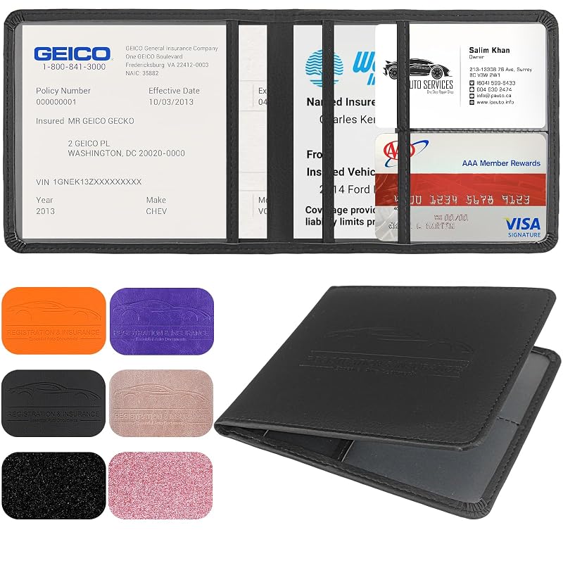 LumiMokki Porta-Documentos Automotivo Compacto com Fechamento Magnético, 4 Compartimentos e 7 Bolsos, Preto 01-Black