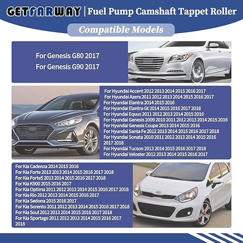 Miniatura 2 de Rodillo de tappet para árbol de levas con bomba de combustible para Genesis G80G90 2017 para Hyundai 2009-2018 para Kia 2011-2018 Reemplazar #