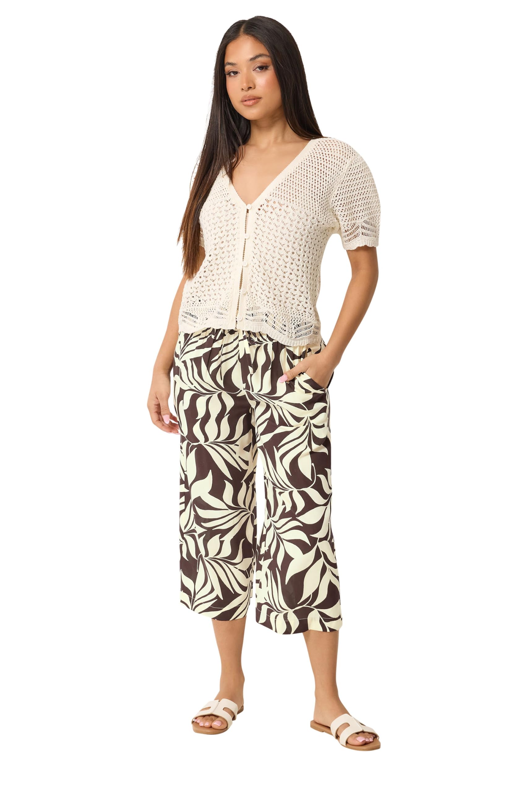 M&Co Women's Dark Brown Petite Printed Cropped Trousers In | : Size 12